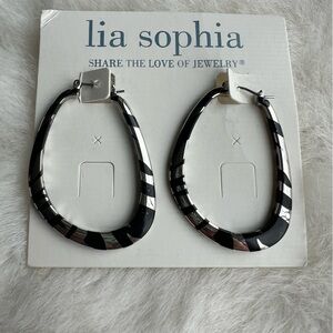 Lia Sophia "Instinct" hoop earrings, black and silver zebra patterned design NEW